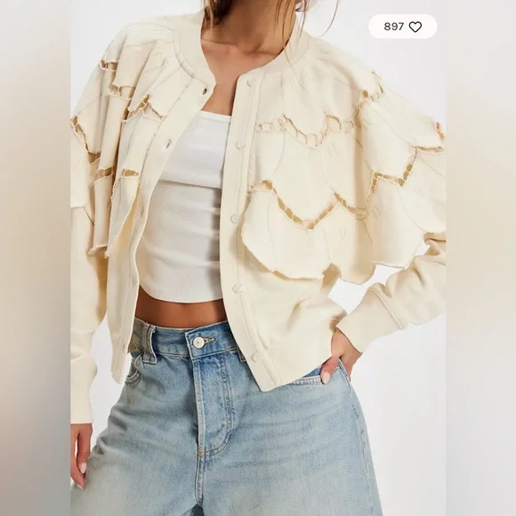 Free People Fluttercape Sweatshirt. NWT. Ivory - Picture 3 of 4